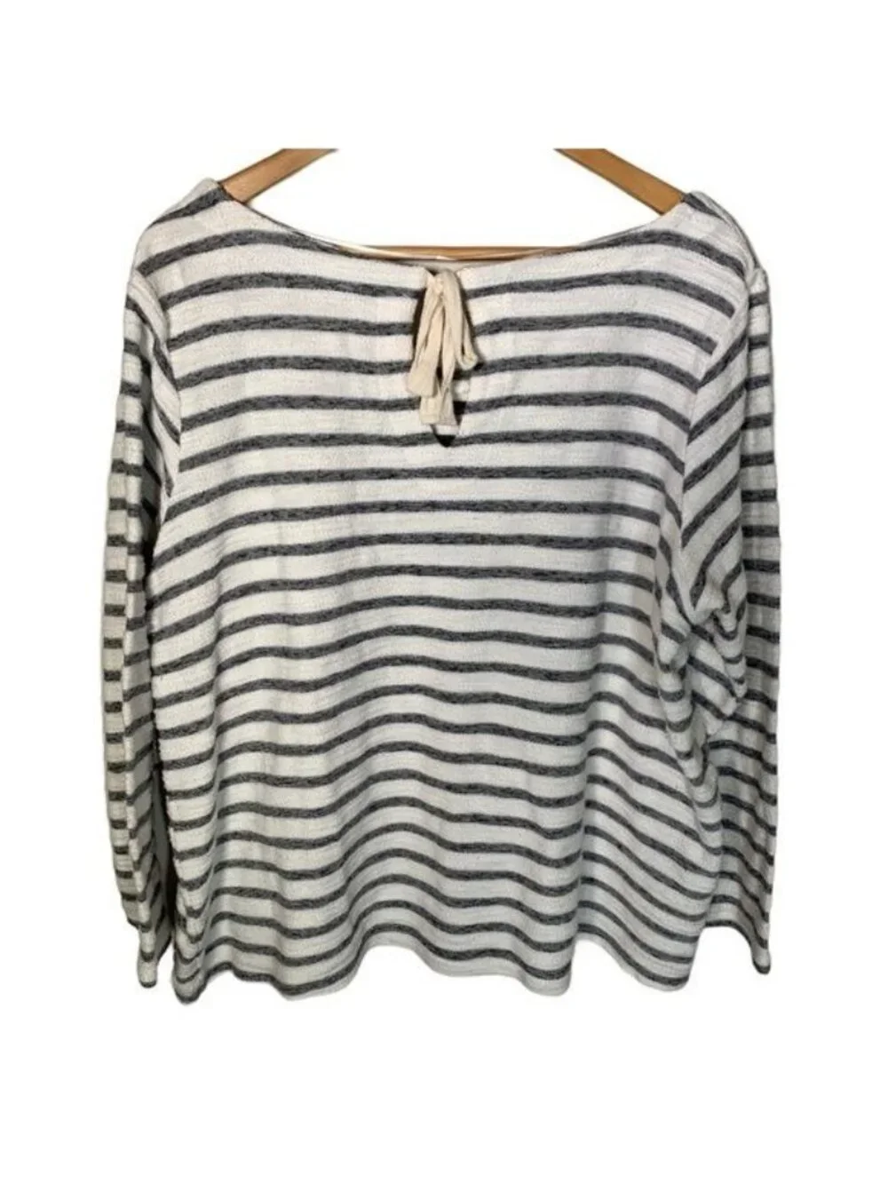 Cupio Womens Plus 2X Striped Knit Top Crochet Hem Boho Pullover